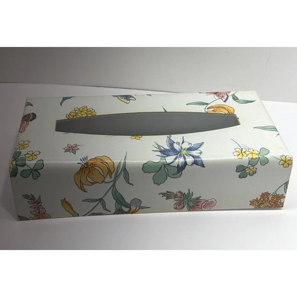 Vintage‎ Rectangle Plastic Tissue Box Cover Flower Floral Cottagecore Grannycore
